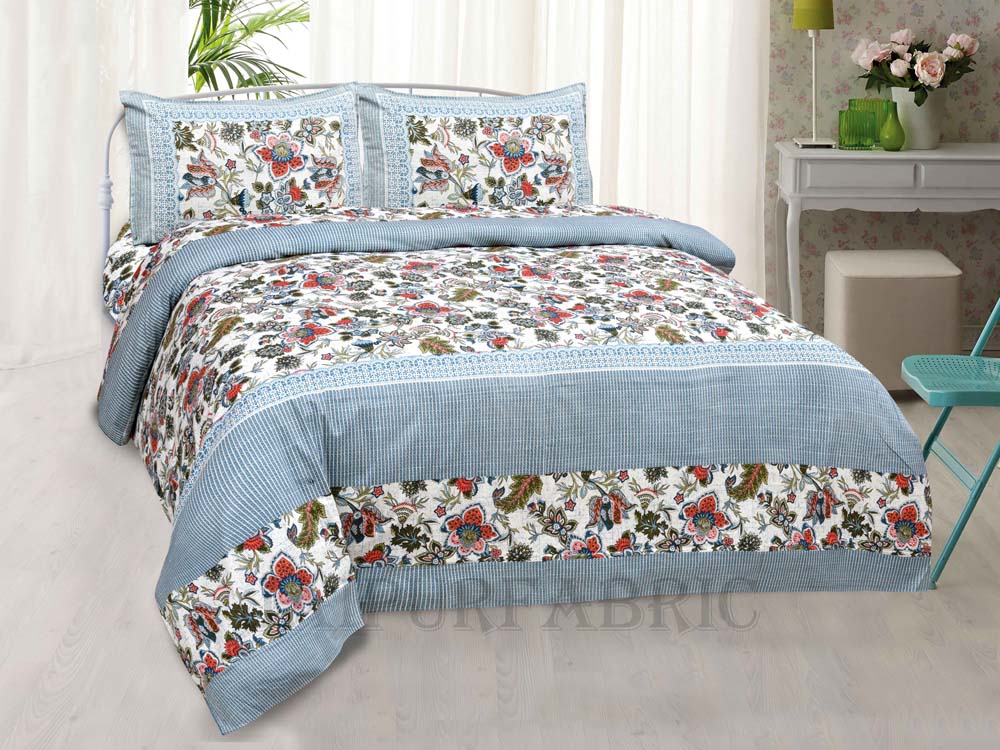 Aztec Blue Tribal Pattern Pure Cotton King Size Bedsheet