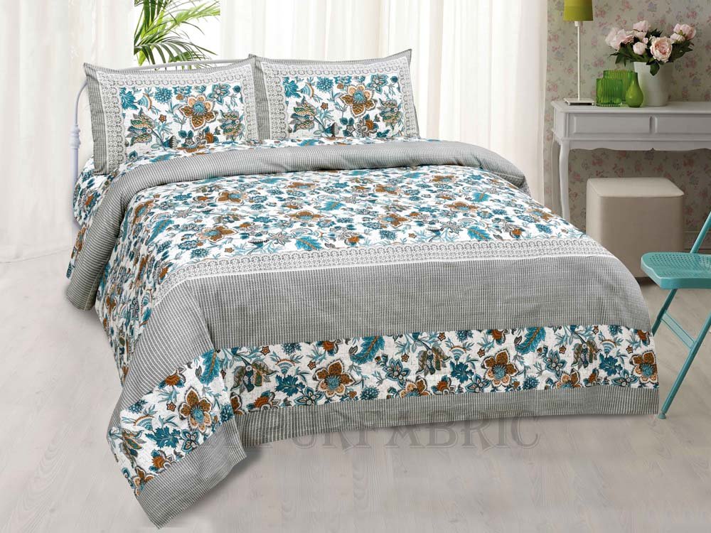 Aztec Grey Tribal Pattern Pure Cotton King Size Bedsheet