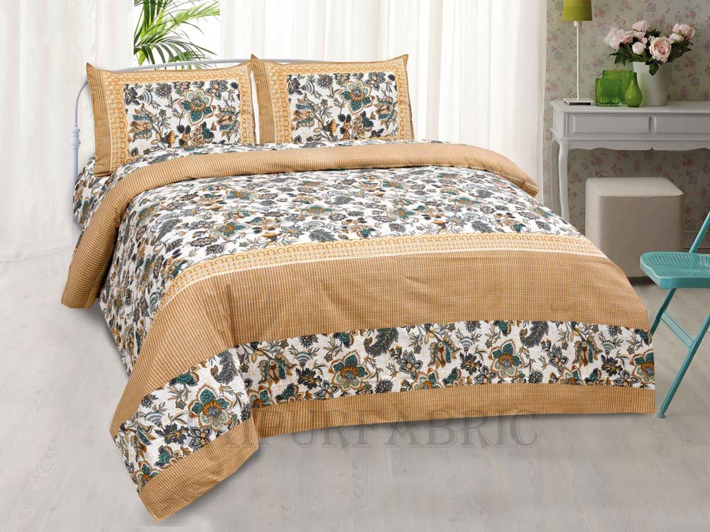 Aztec Yellow Tribal Pattern Pure Cotton King Size Bedsheet