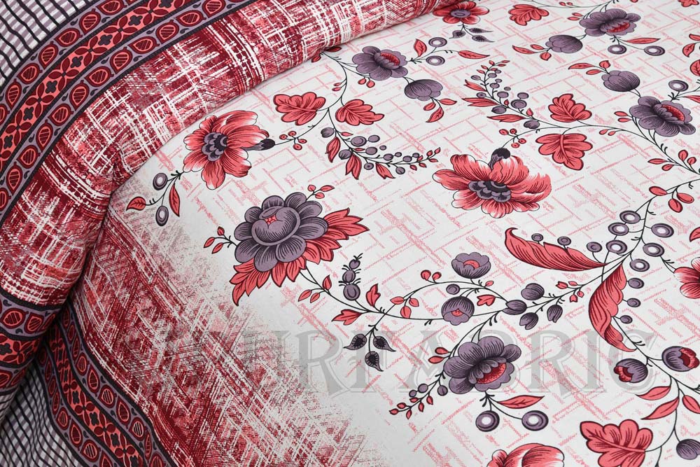 Damask Red Rose Pure Cotton King Size Bedsheet