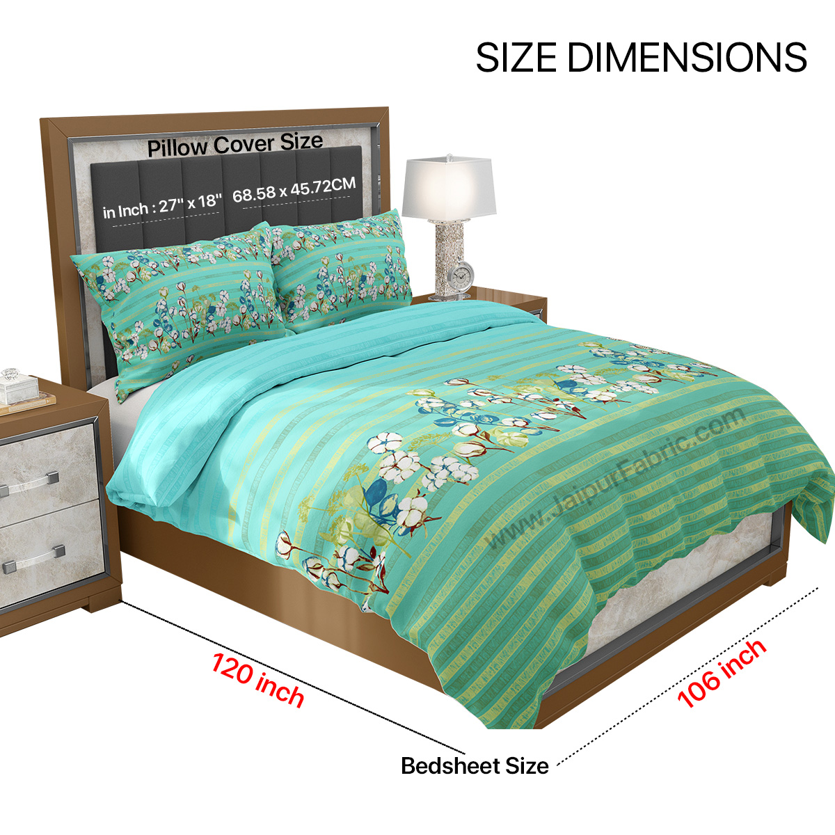 Mint Green Floral Delight King Size Bedsheet