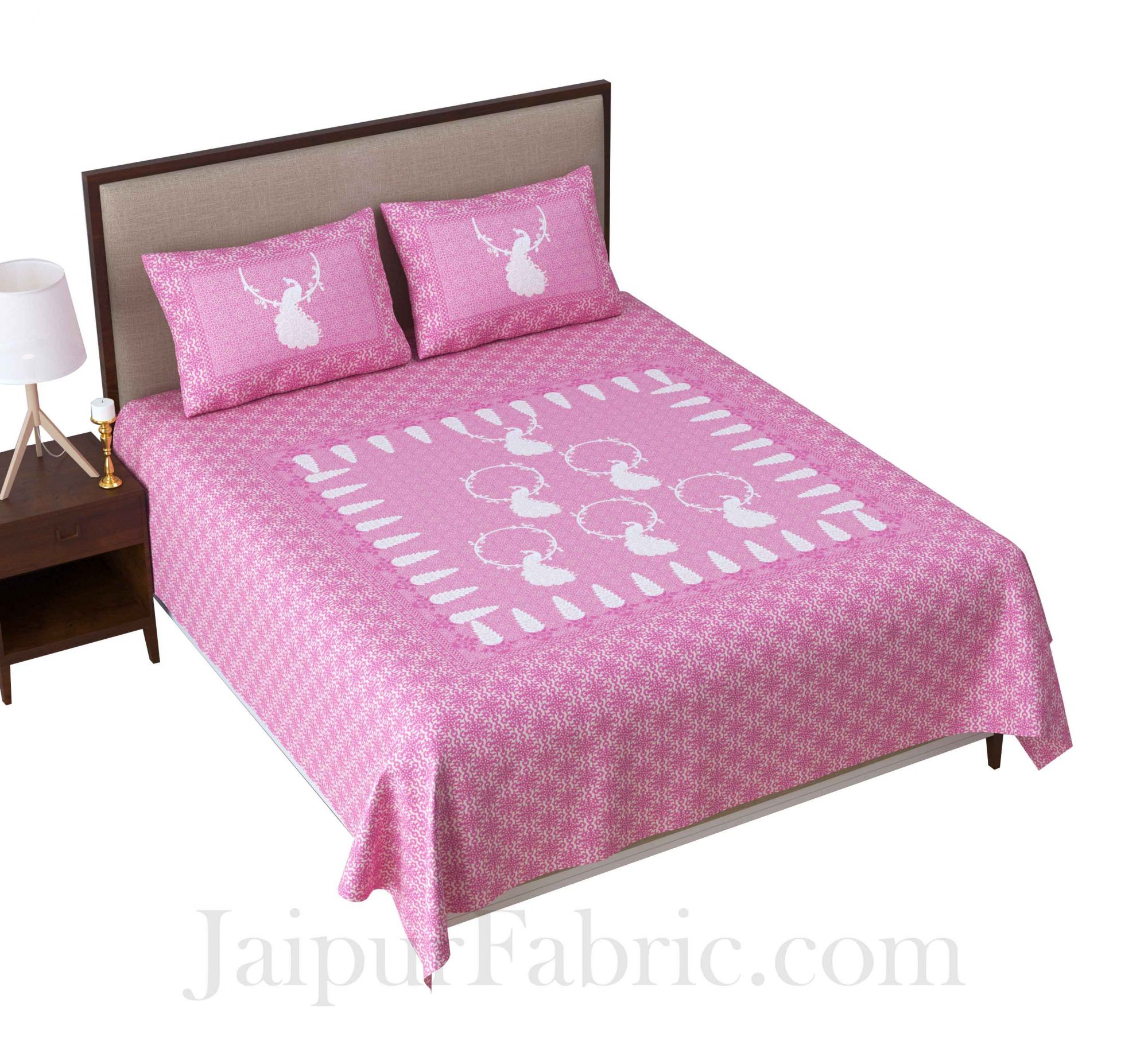 Cool Pastel Peacock Pink King Size Pure Cotton Bedsheet