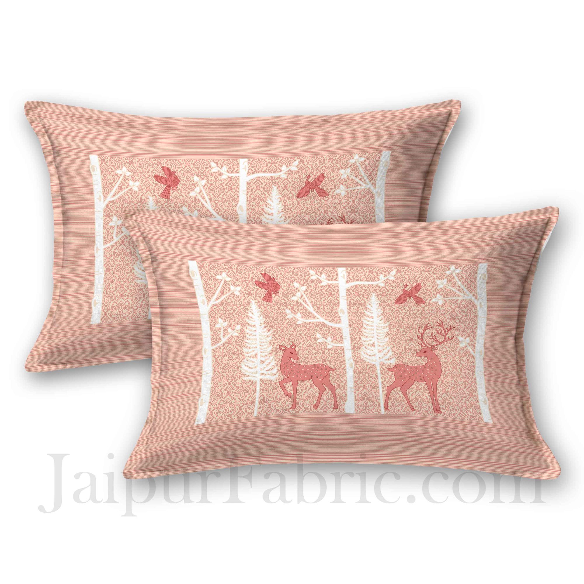 Forest Deer Pastel Peach King Size Pure Cotton Bedsheet