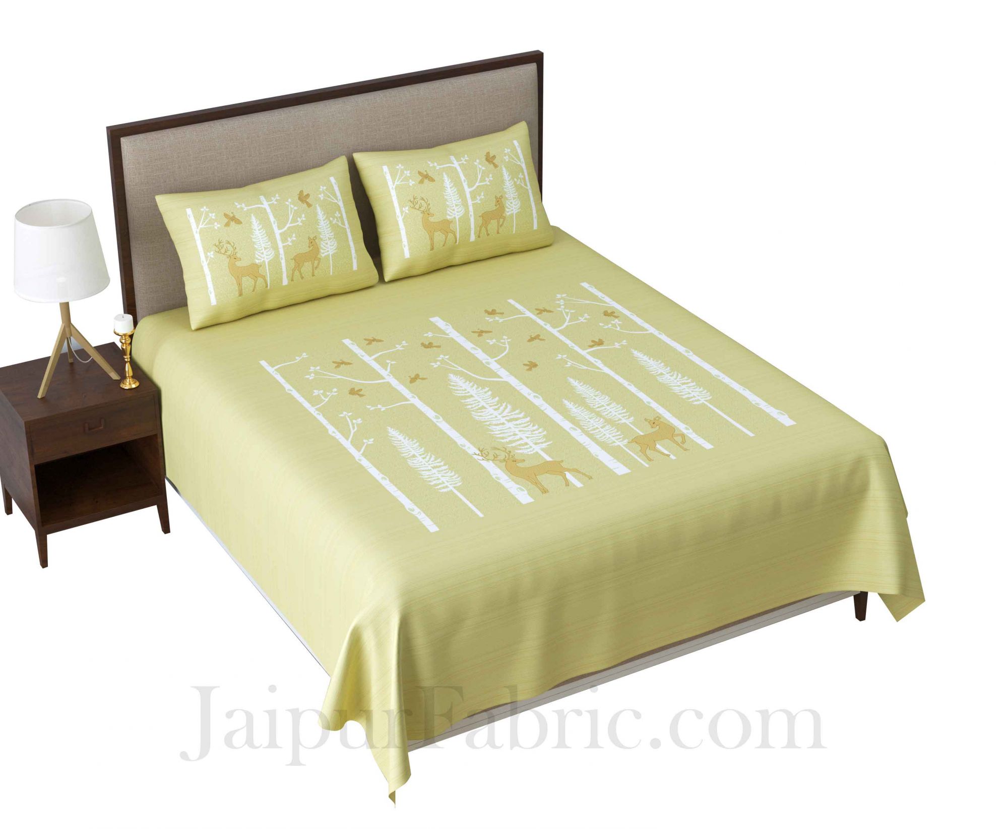 Forest Deer Pastel Green King Size Pure Cotton Bedsheet