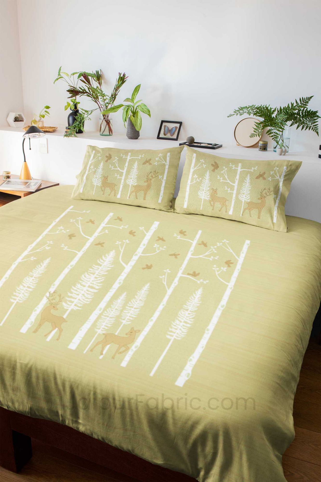 Forest Deer Pastel Green King Size Pure Cotton Bedsheet