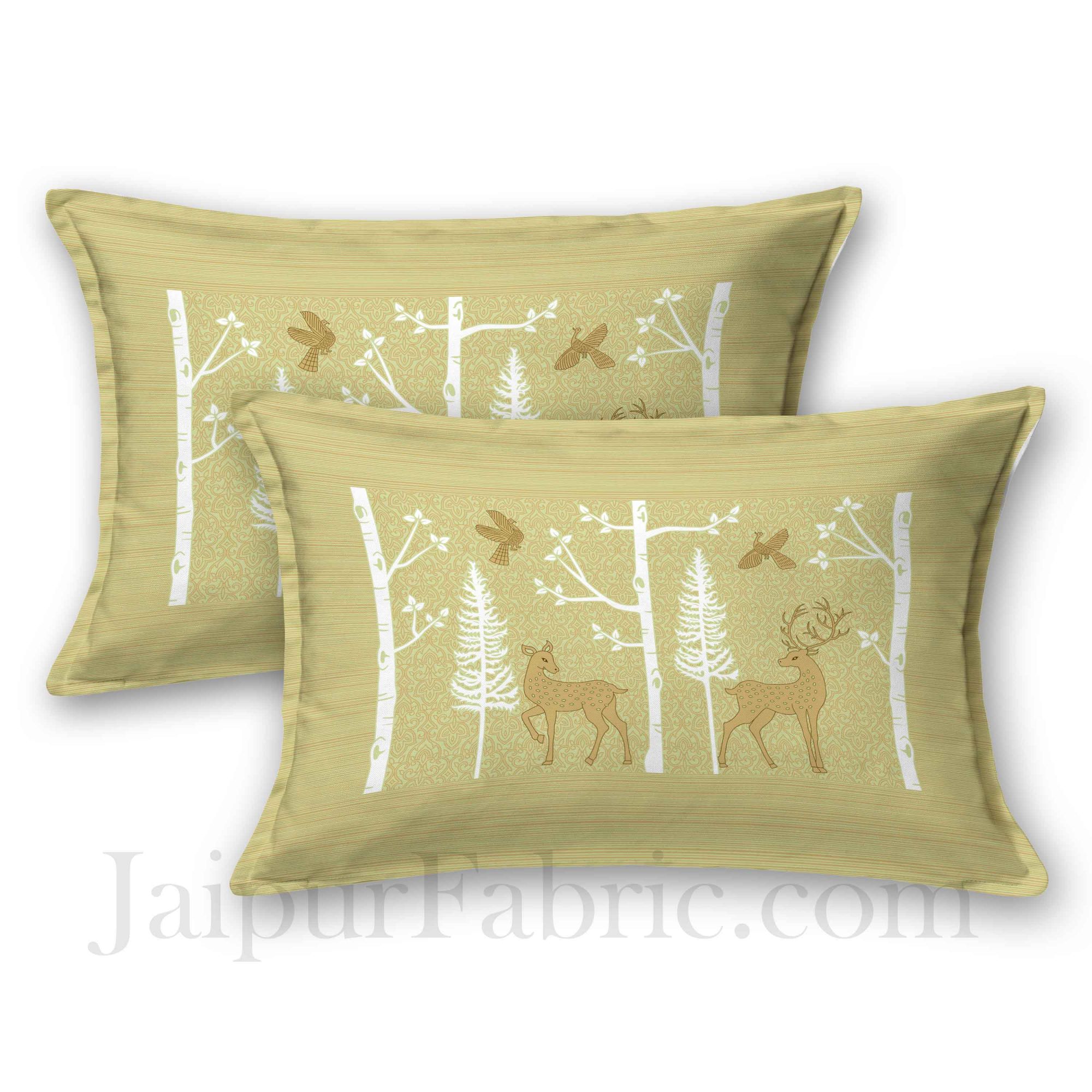 Forest Deer Pastel Green King Size Pure Cotton Bedsheet