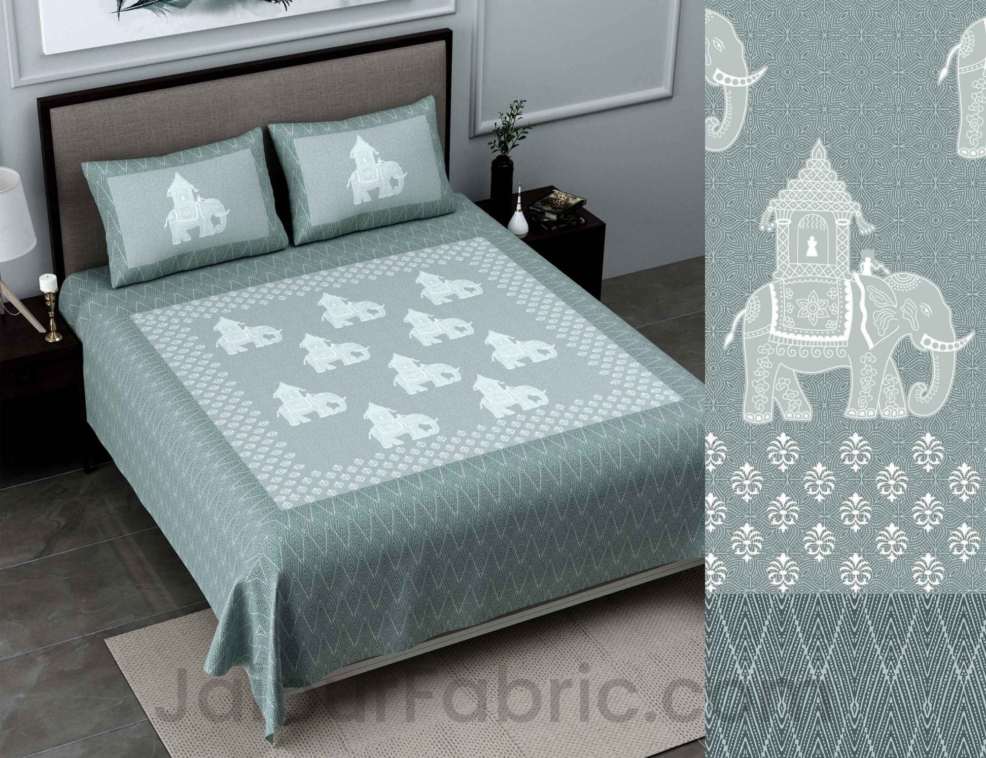 The Elephant King Pastel Green King Size Pure Cotton Bedsheet