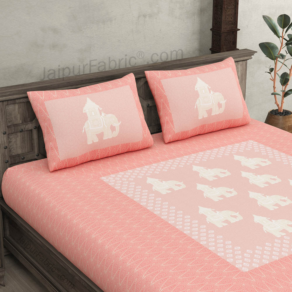 The Elephant King Peach King Size Pure Cotton Bedsheet