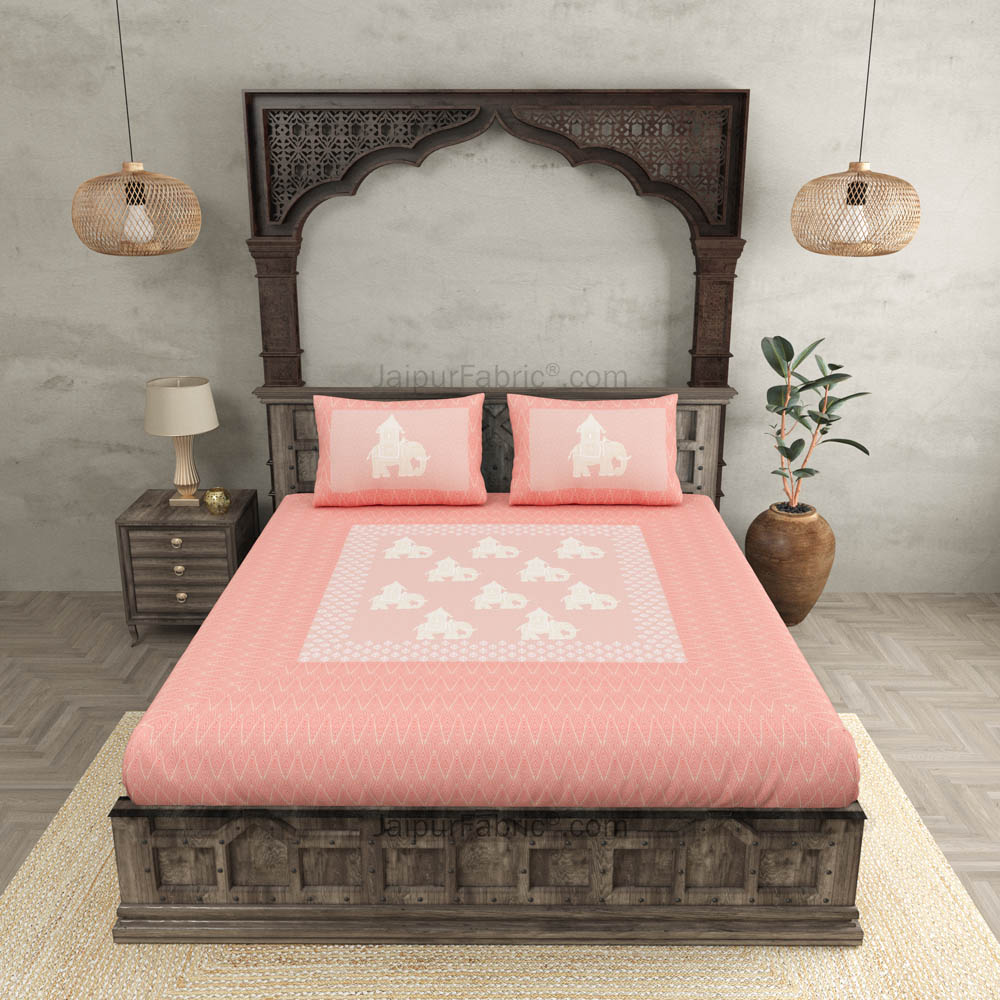 The Elephant King Peach King Size Pure Cotton Bedsheet