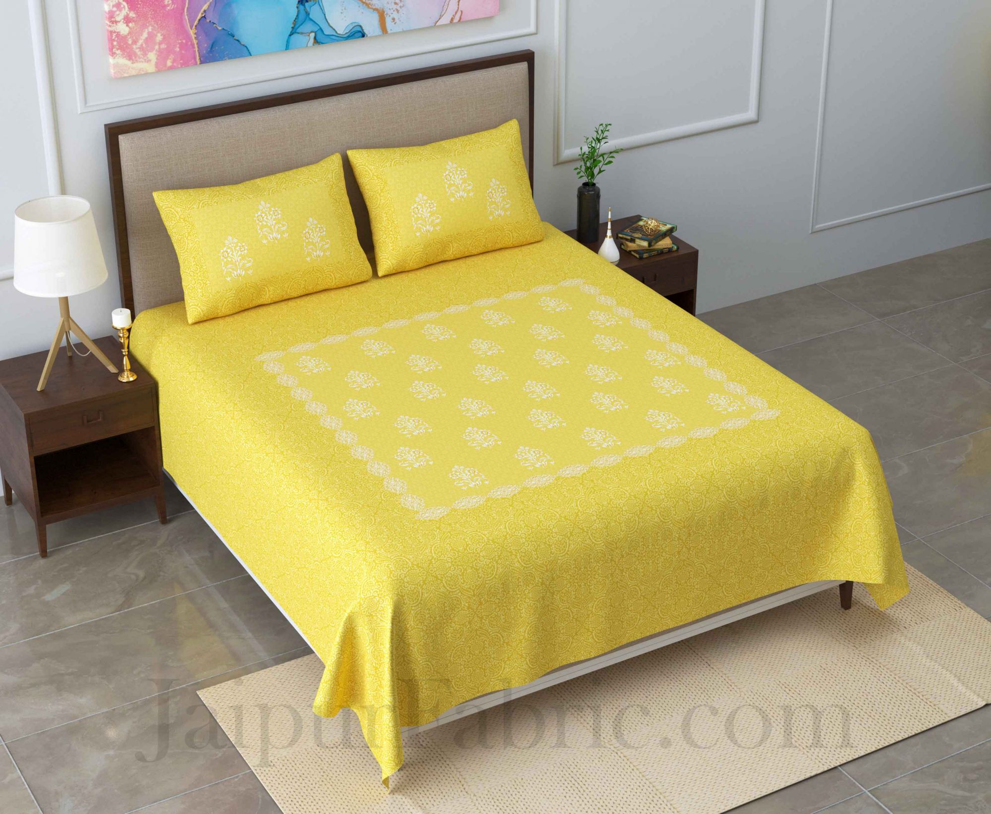 Boota Pastel Lemon King Size Pure Cotton Bedsheet