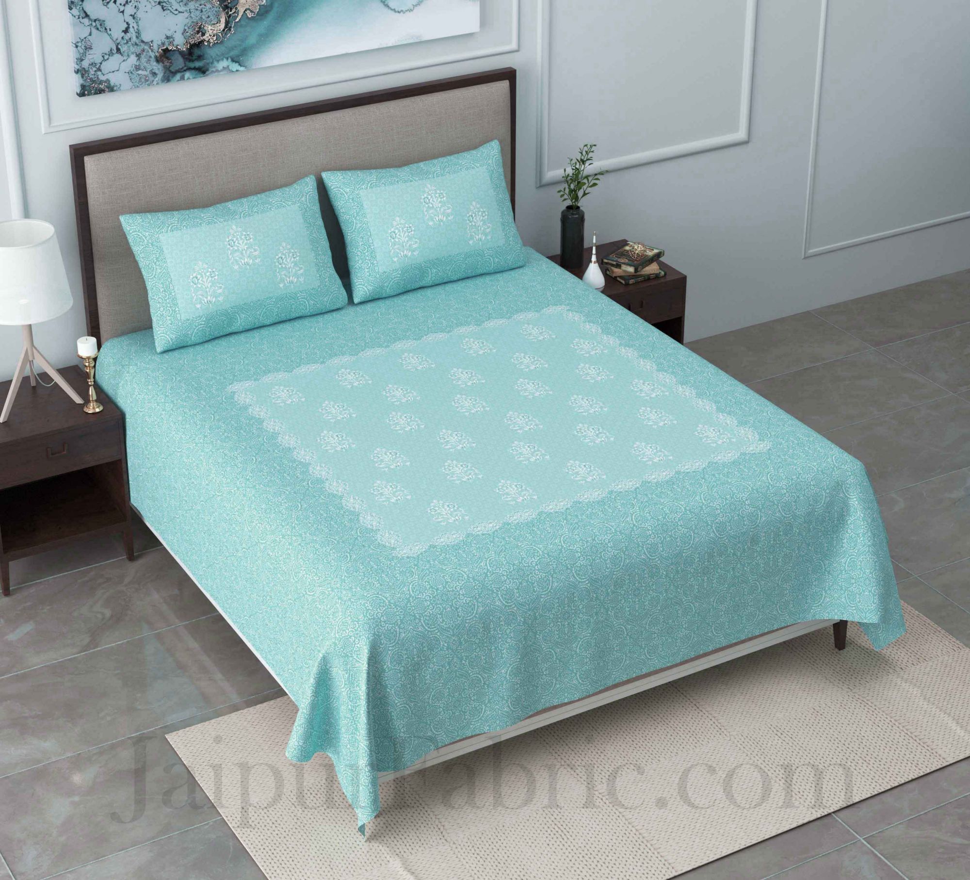 Boota Pastel Blue King Size Pure Cotton Bedsheet