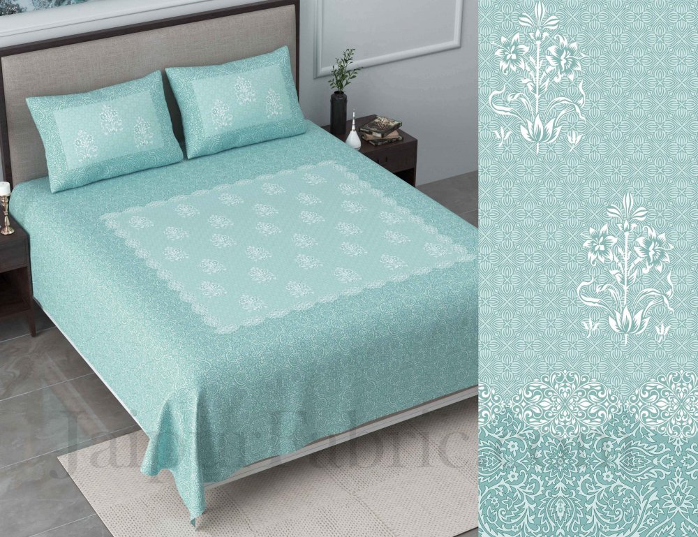 Boota Pastel Blue King Size Pure Cotton Bedsheet