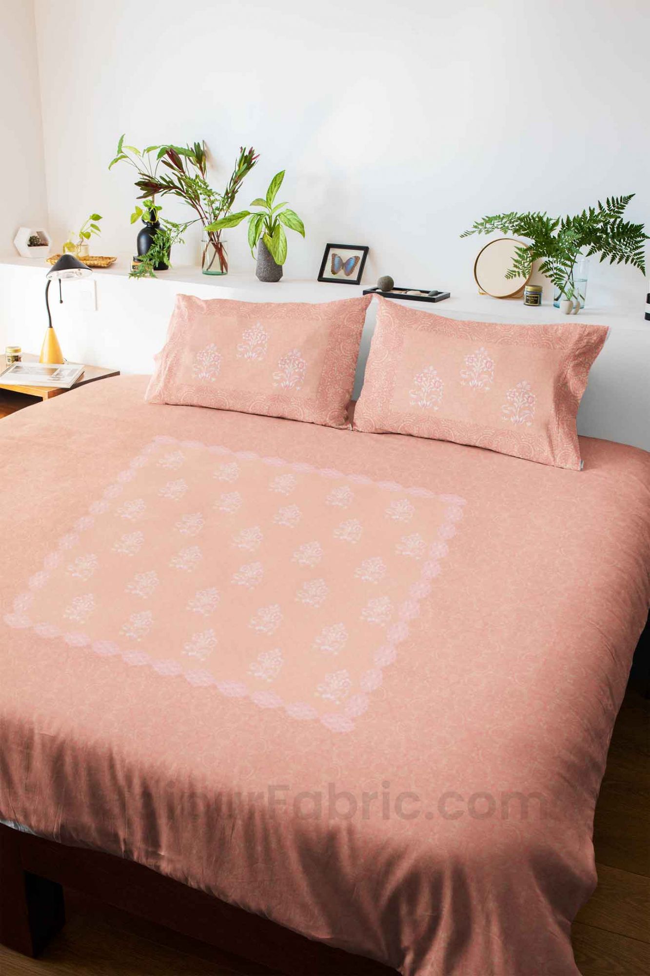 Boota Pastel Peach King Size Pure Cotton Bedsheet