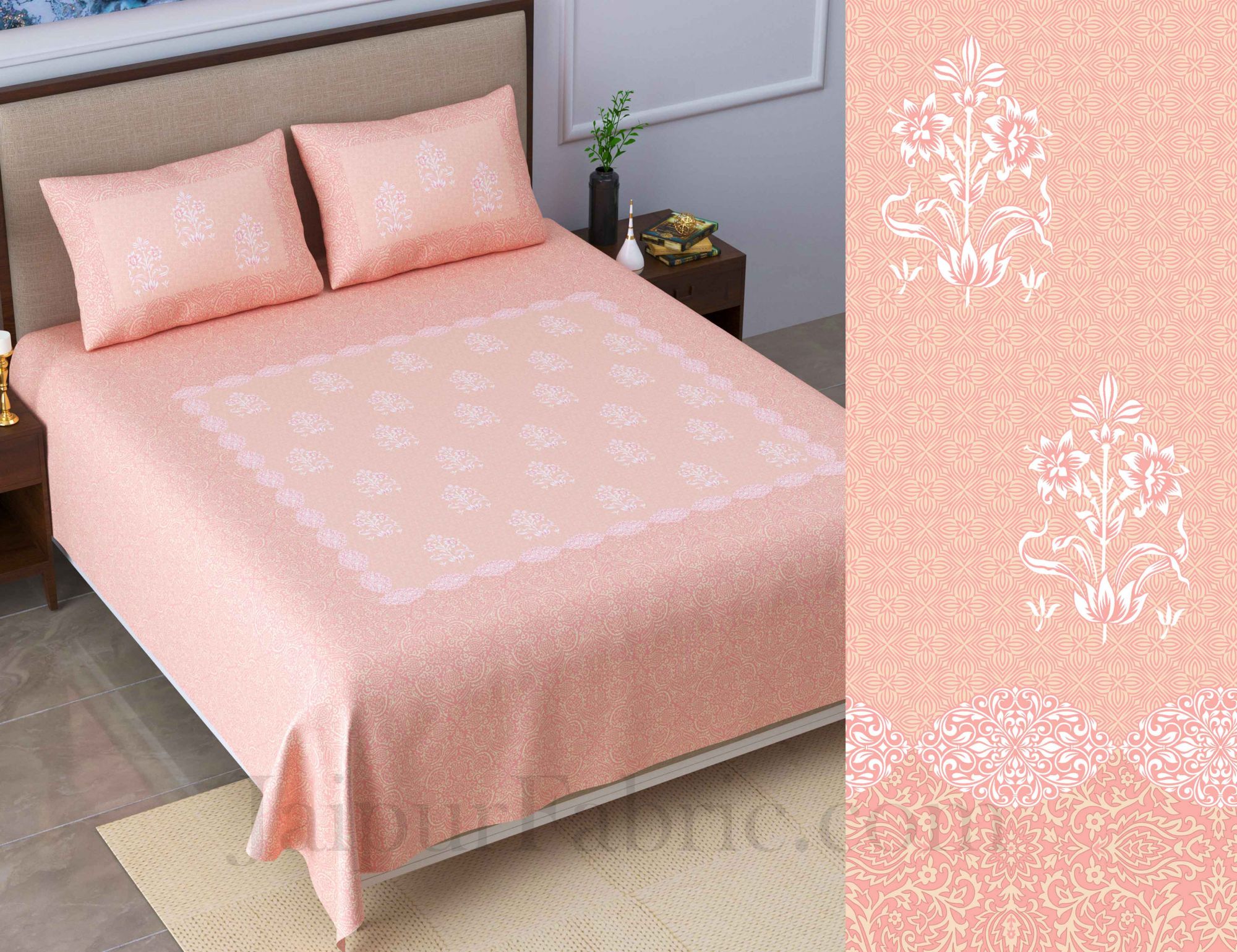 Boota Pastel Peach King Size Pure Cotton Bedsheet