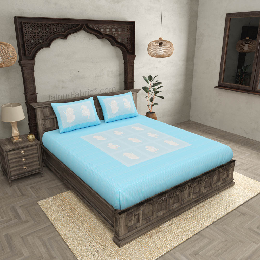 Celebration Pastel Blue King Size Pure Cotton Bedsheet