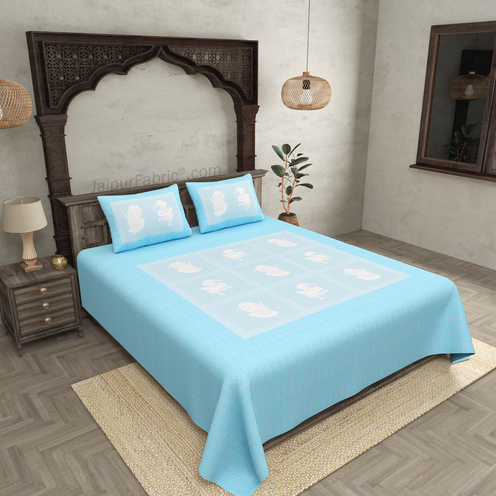 Celebration Pastel Blue King Size Pure Cotton Bedsheet