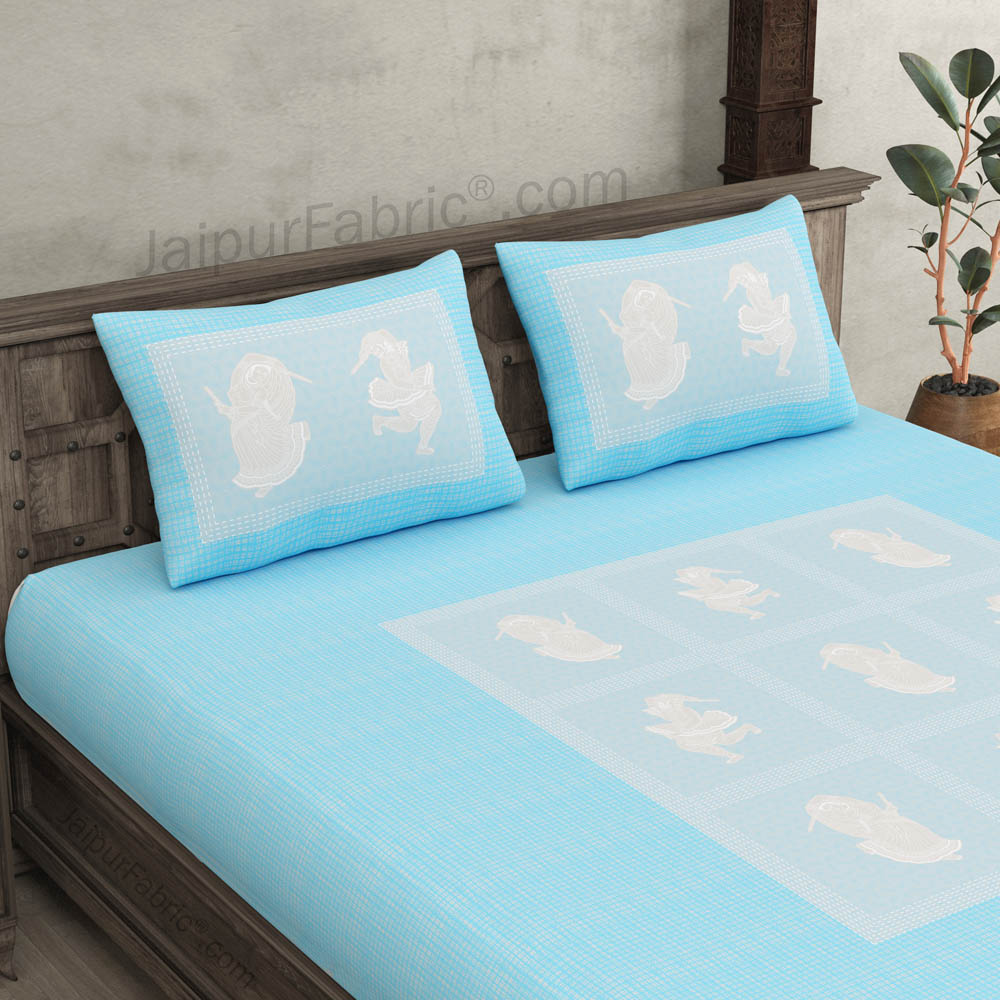 Celebration Pastel Blue King Size Pure Cotton Bedsheet