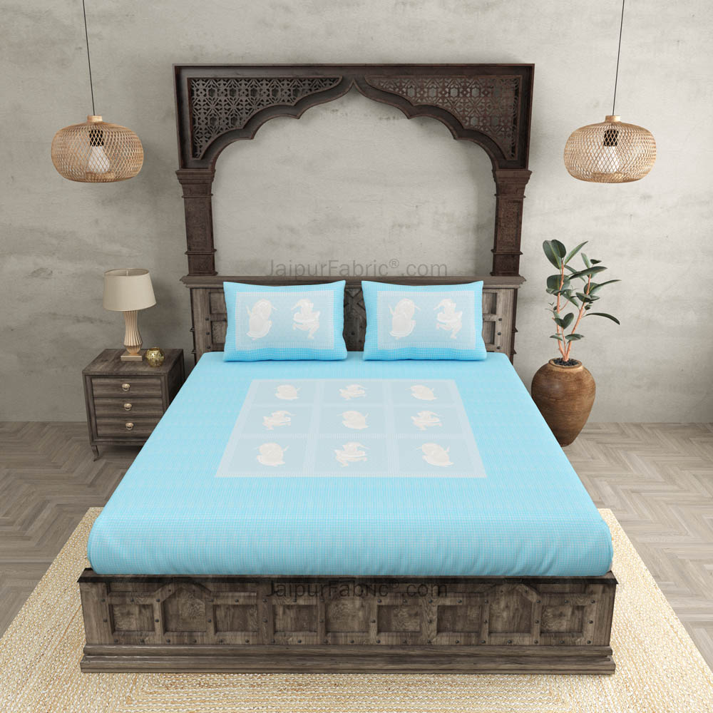 Celebration Pastel Blue King Size Pure Cotton Bedsheet