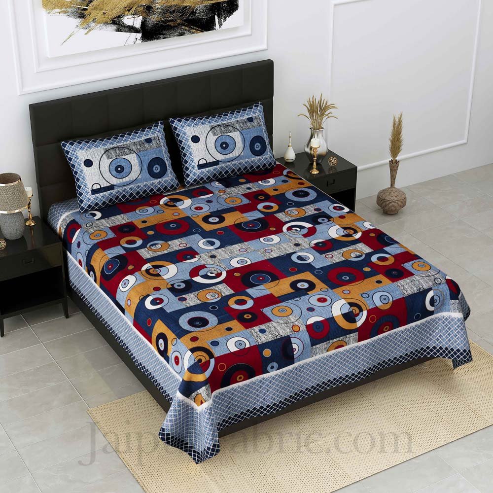 Procian Print Geometric Art Blue Pure Cotton King Size Bedsheet