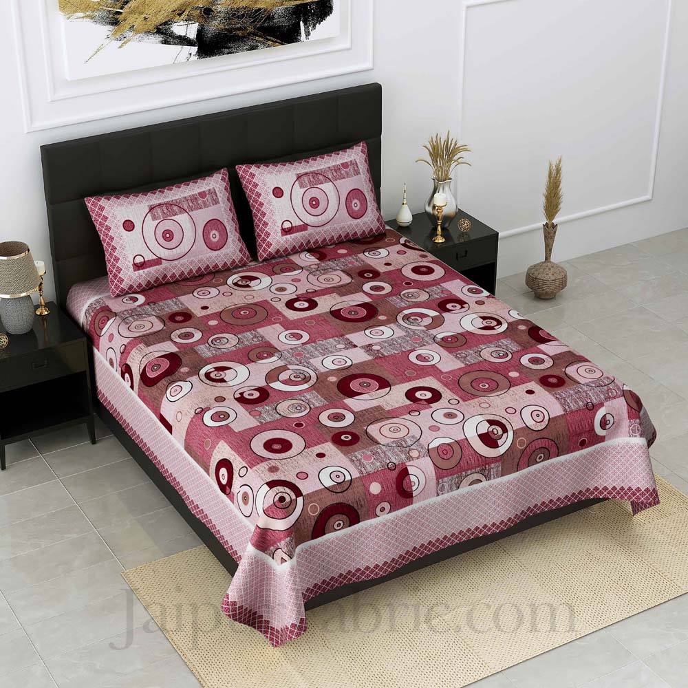 Procian Print Geometric Art Pink Pure Cotton King Size Bedsheet