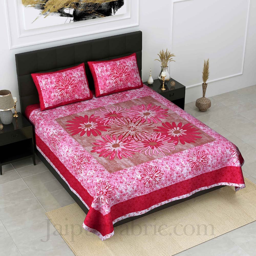 Procian Print Dandellions Pink Pure Cotton King Size Bedsheet