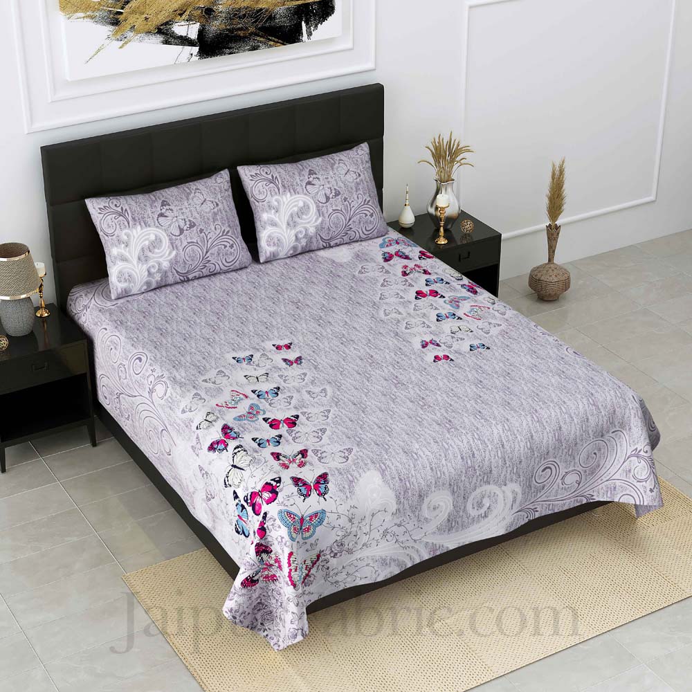 Procian Print Butterflies Purple Pure Cotton King Size Bedsheet