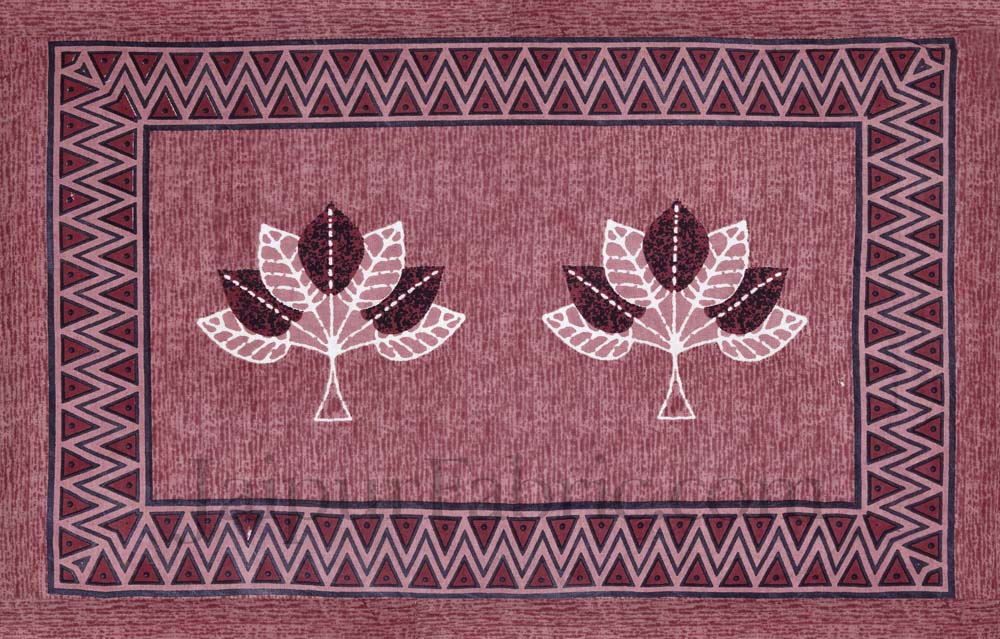 Procian Print Leaves Pink Maroon Pure Cotton King Size Bedsheet