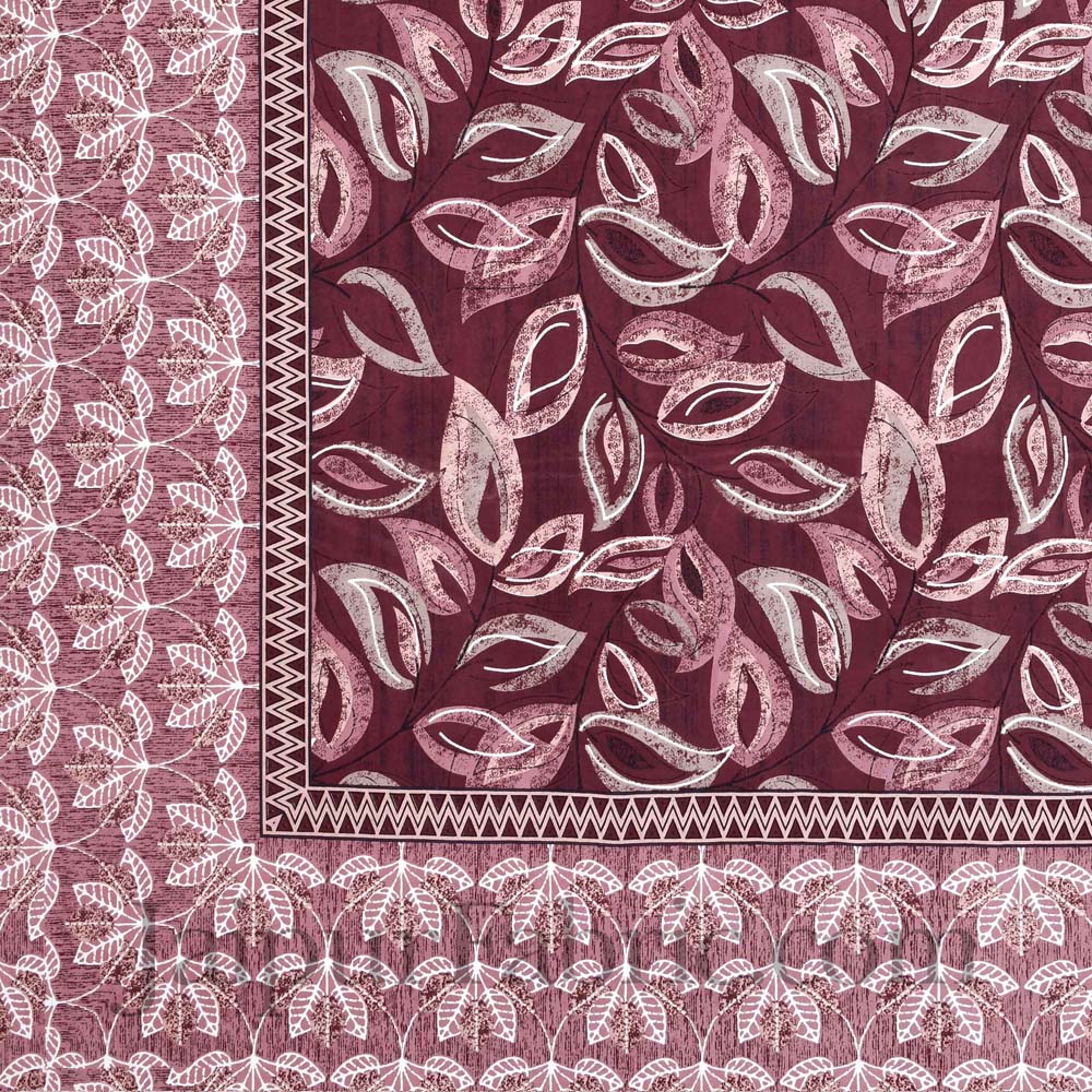 Procian Print Leaves Pink Maroon Pure Cotton King Size Bedsheet