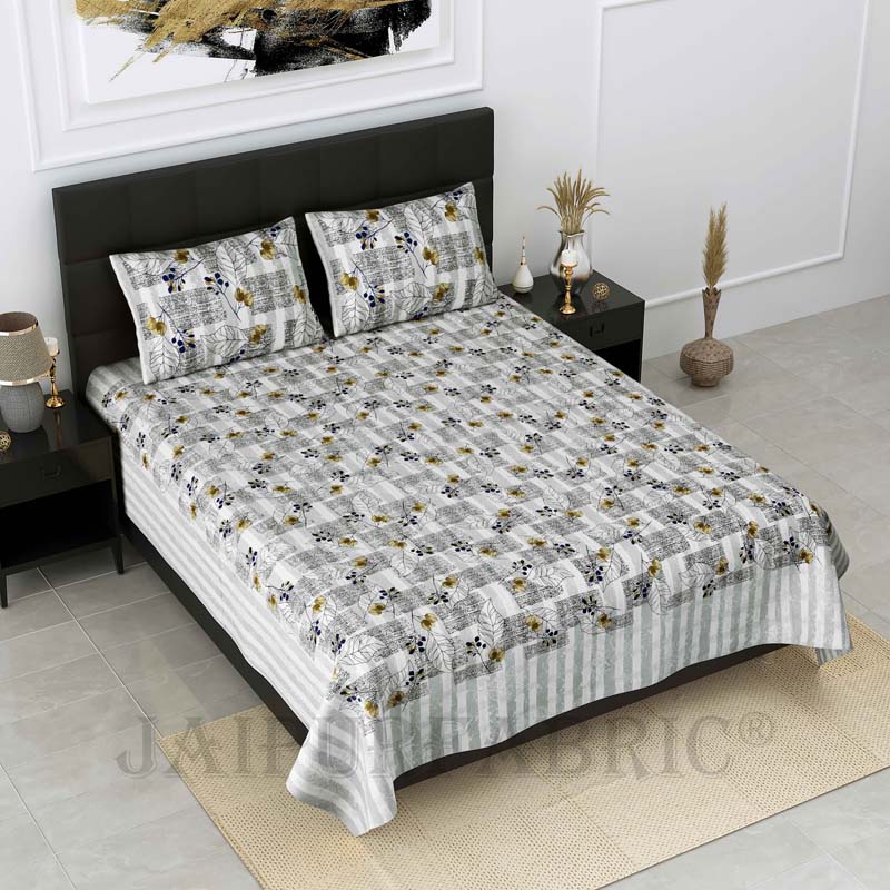 Foliage Grey Pure Cotton Double Bedsheet