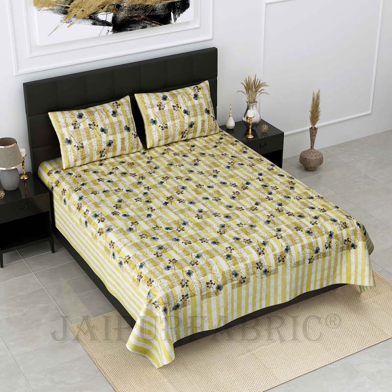 Foliage Blue Pure Cotton Double Bedsheet