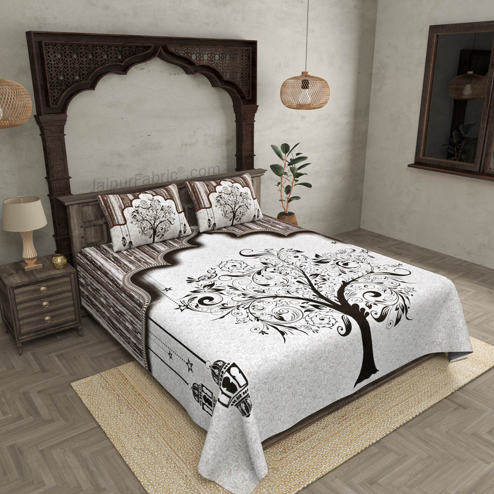 Charming Conifer Brown Pure Cotton Double Bedsheet