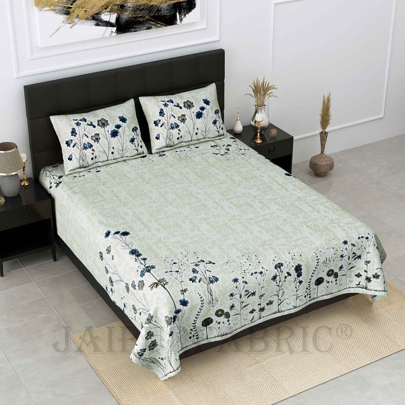 Flower Farm Blue Pure Cotton Double Bedsheet