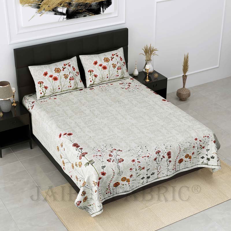 Flower Farm Red Pure Cotton Double Bedsheet