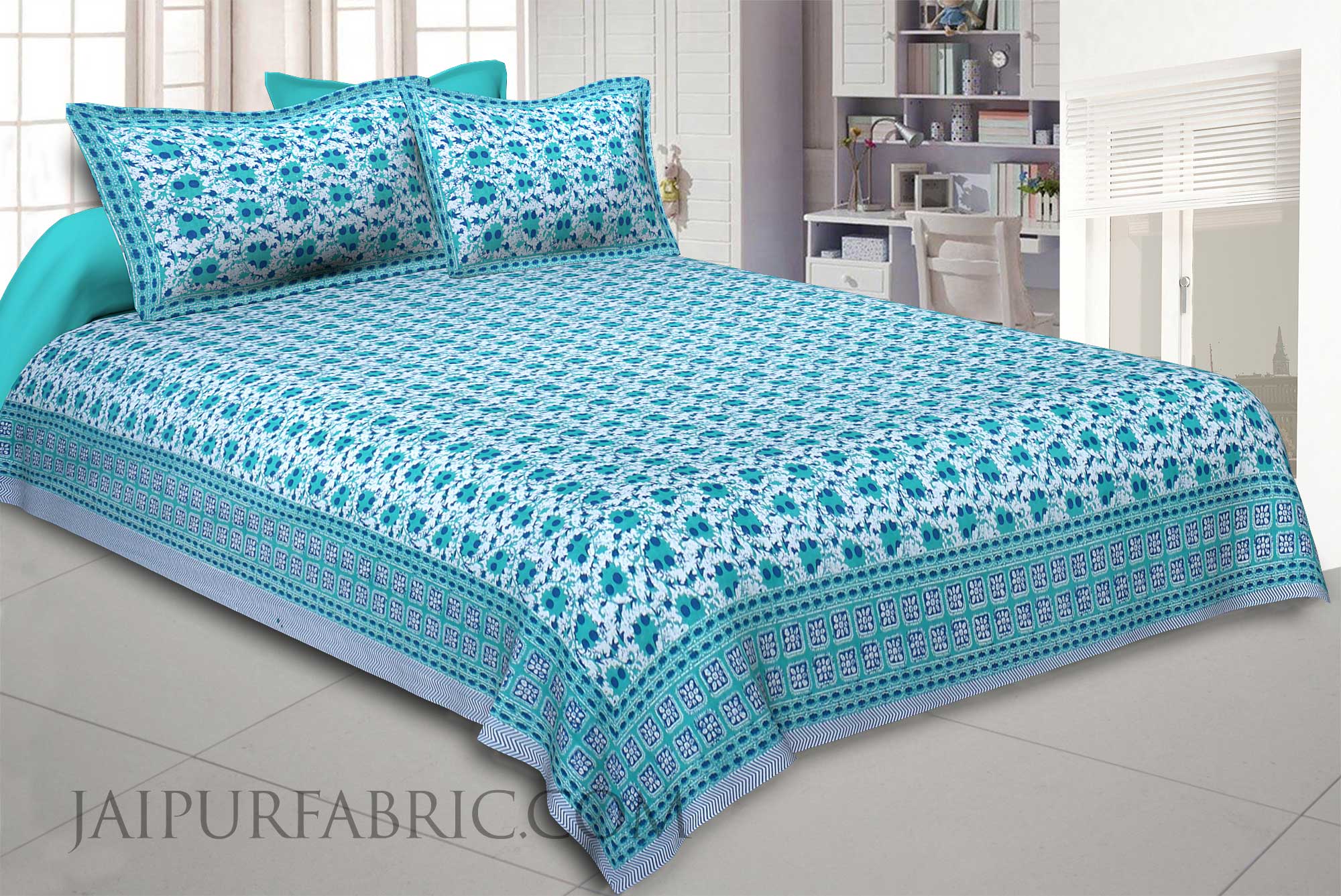 Green Twinkling Jugnoo King Size Bedsheet