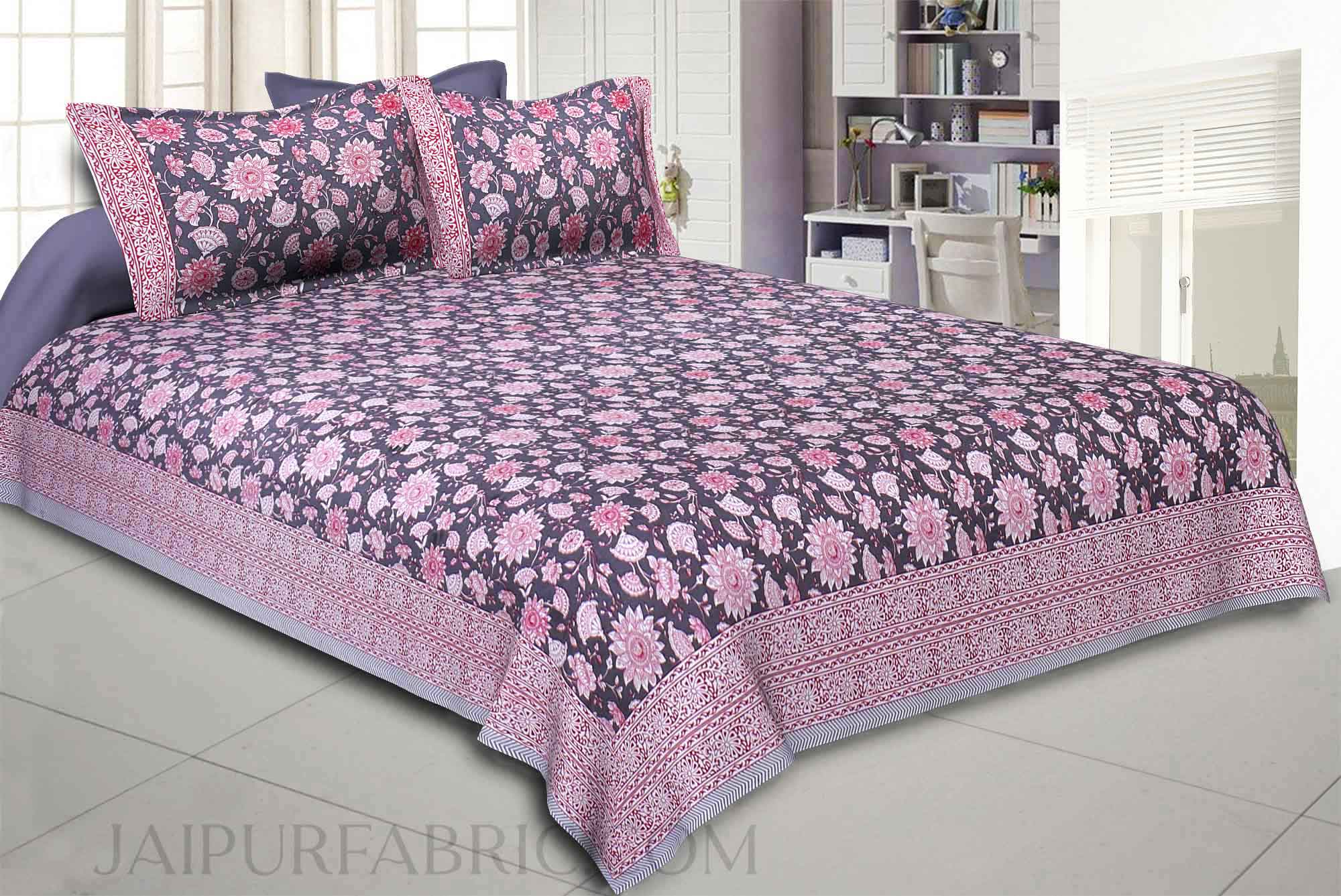 Grey Floral Flavor King Size Bedsheet