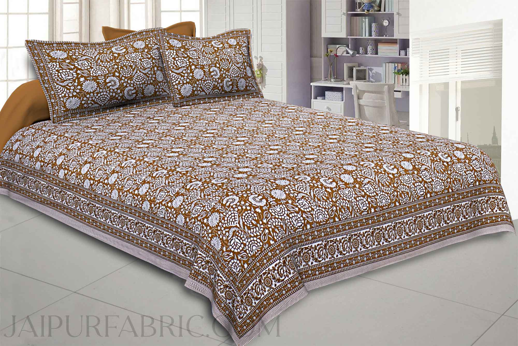 Mustard Floral King Size Bedsheet