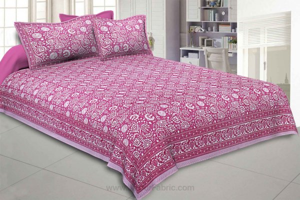 Pink Color Floral King Size Bedsheet