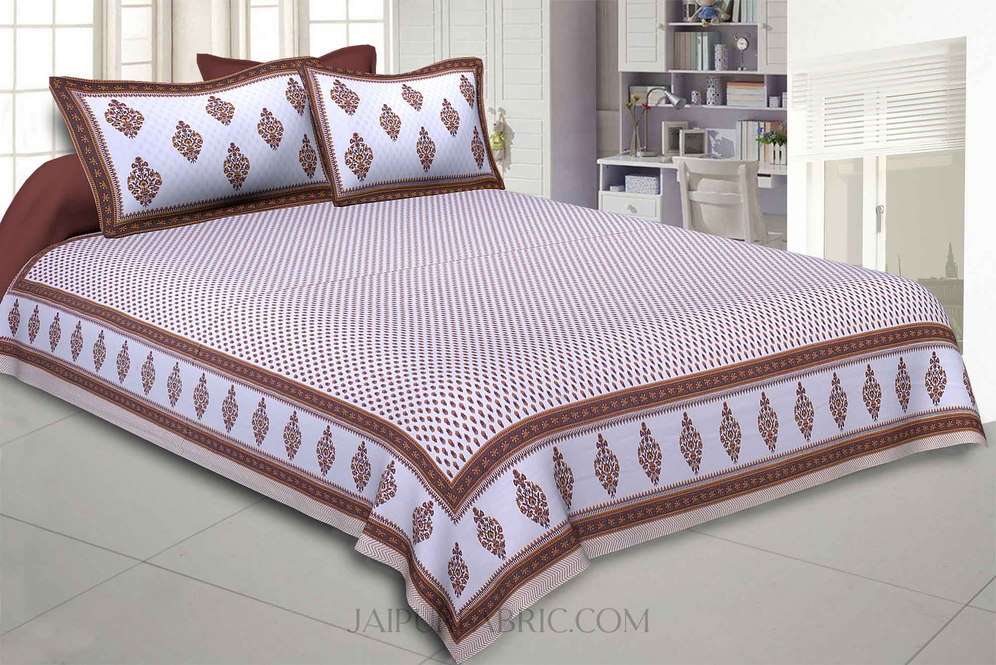 Little Block Prints Brown Double Bedsheet