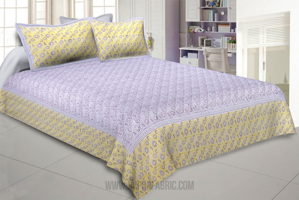 Blossoming Flowers Yellow Grey King Size Bedsheet