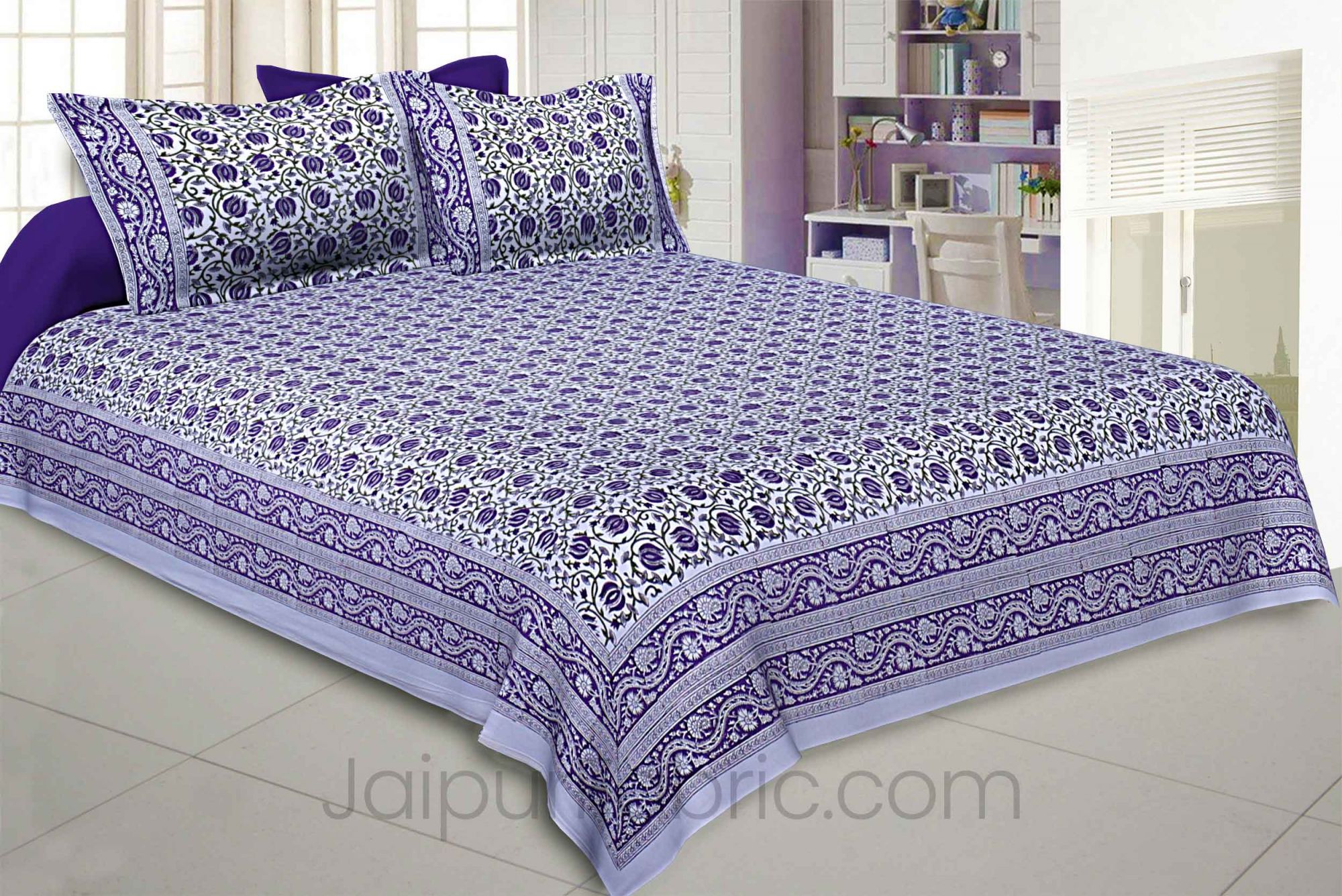 Incessant Bale Blue Hand Block Print King Size Bedsheet