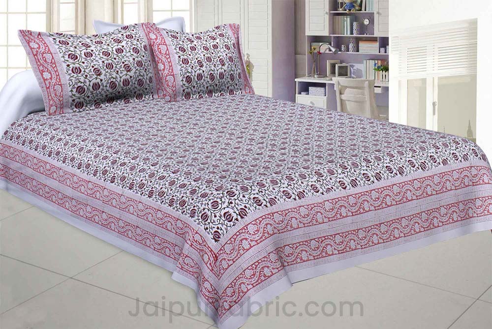 Lotus Lure Maroon King Size Double Bedsheet