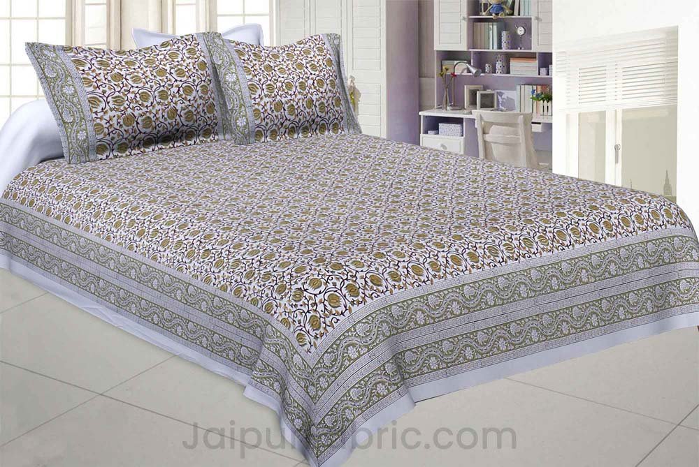 Lotus Lure Green King Size Double Bedsheet