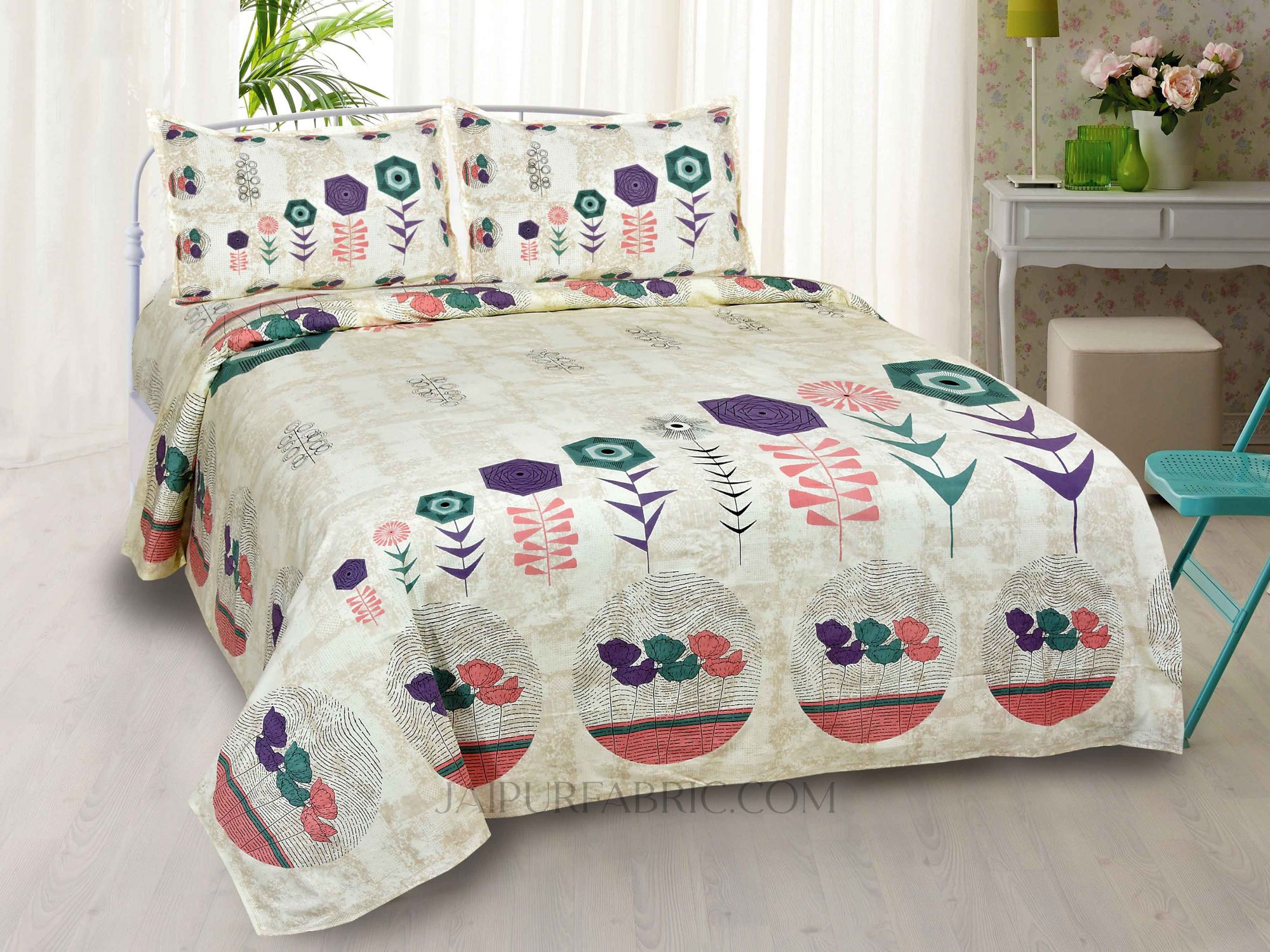 Flower Basket Peach King Size Bedsheet