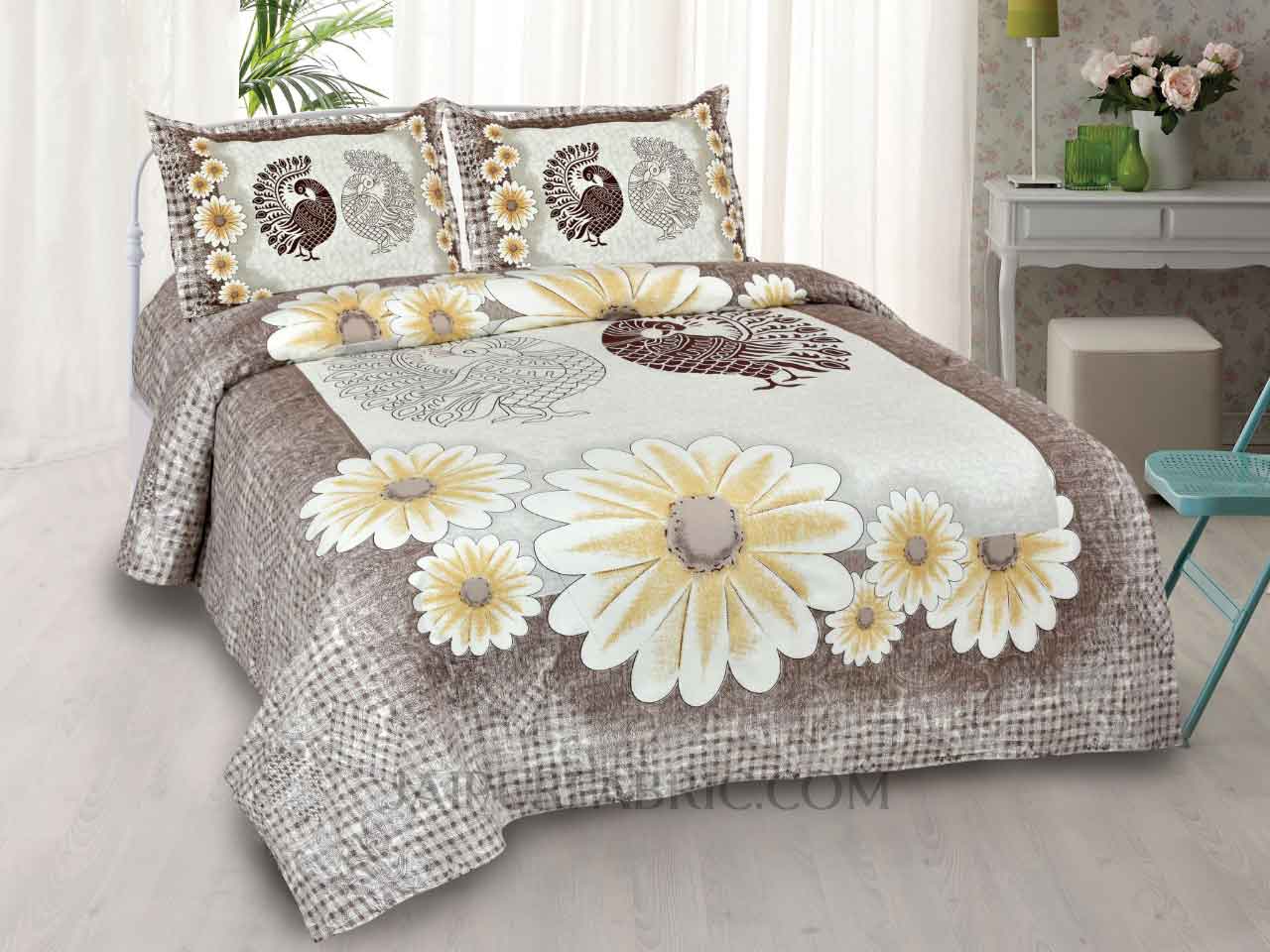 Mayur Vatika Yellow King Size Bedsheet