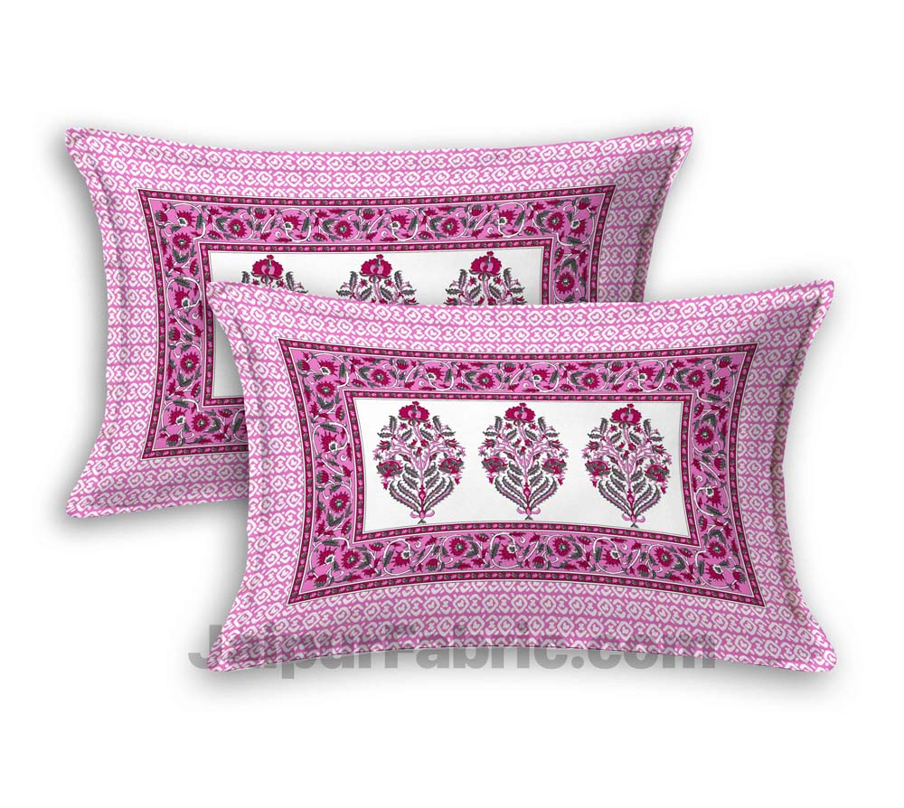 Jaipuri Ethnic Cotton Pink Floral King Size Double bedsheet