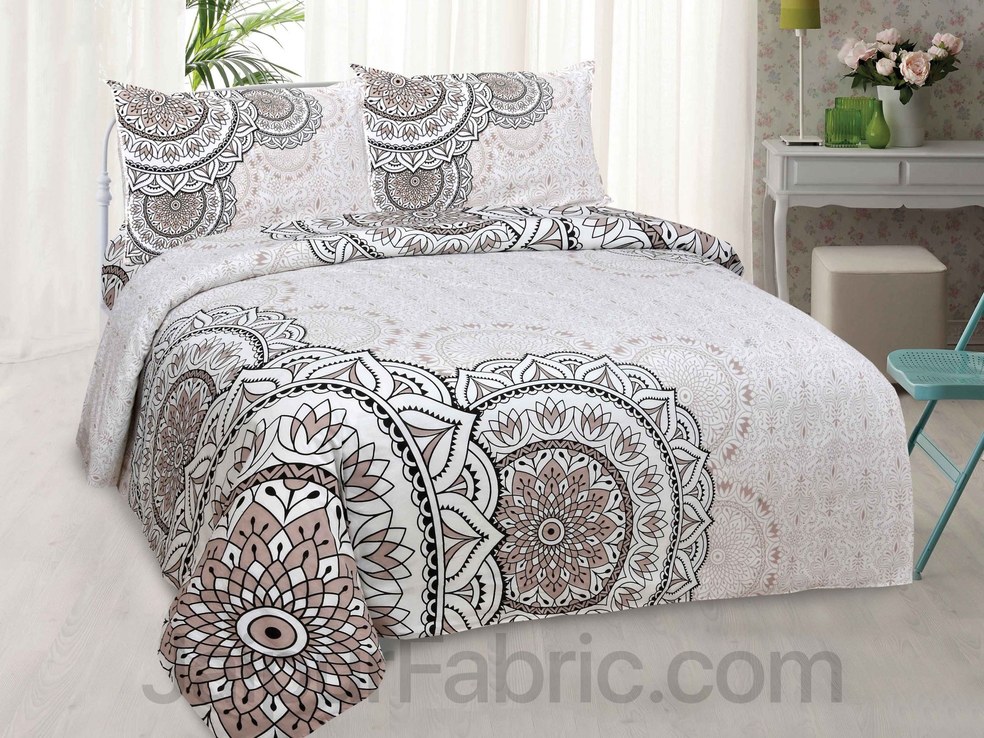 Simply Wow Brown Art Cotton King Size Bedsheet