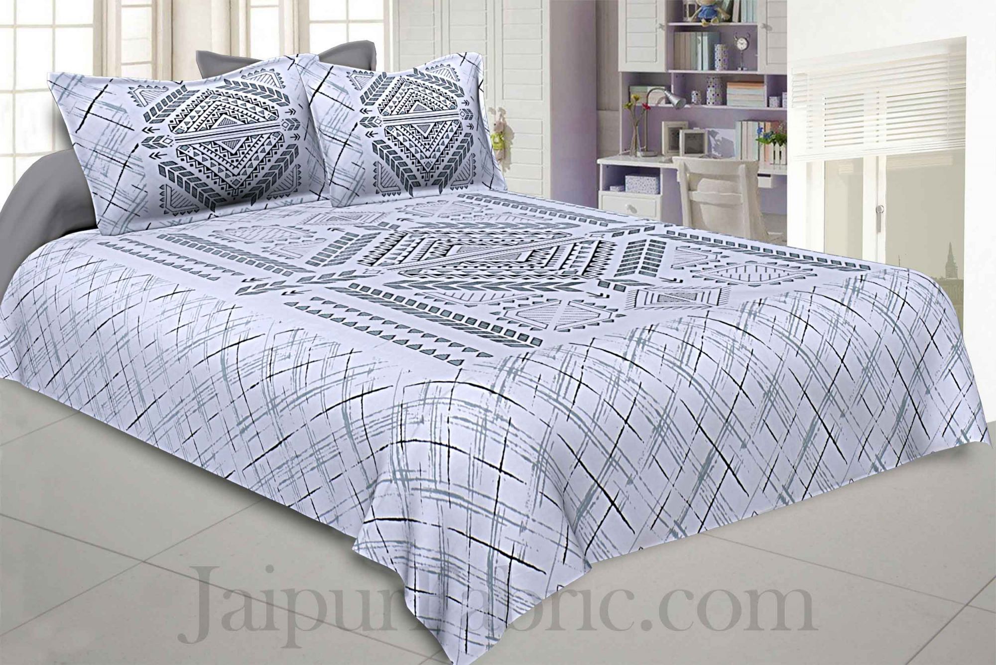 Jazz it up Cream Cotton King Size Bedsheet