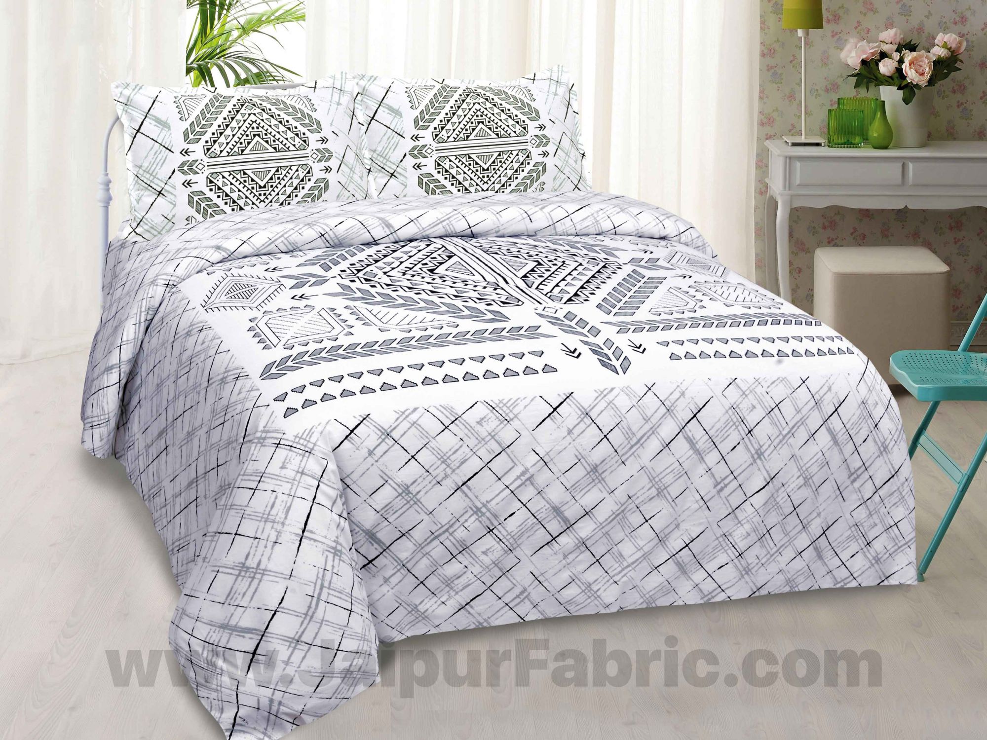 Jazz it up Grey Cotton King Size Bedsheet