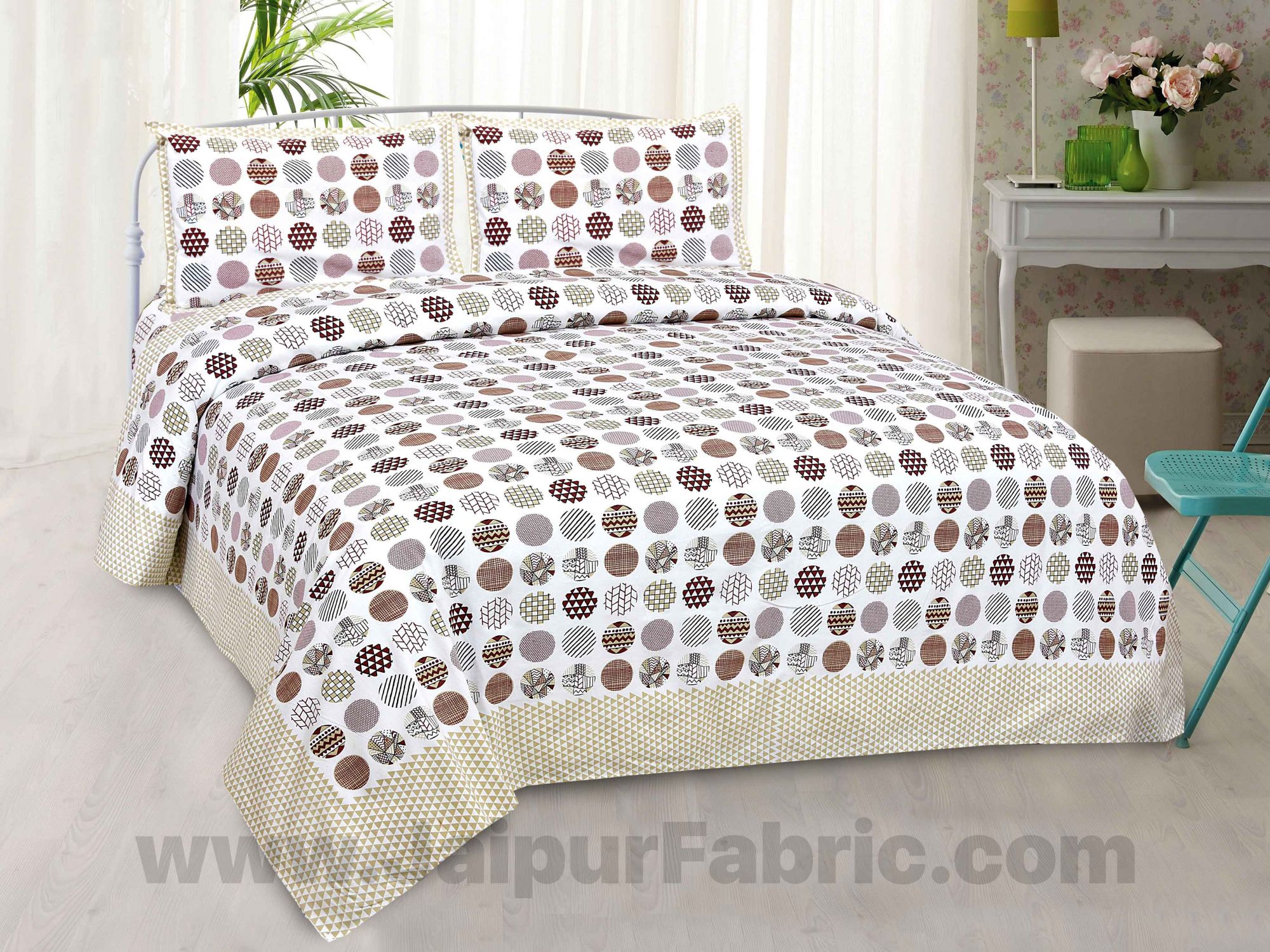 Trendy Polka Brown Cotton King Size Bedsheet