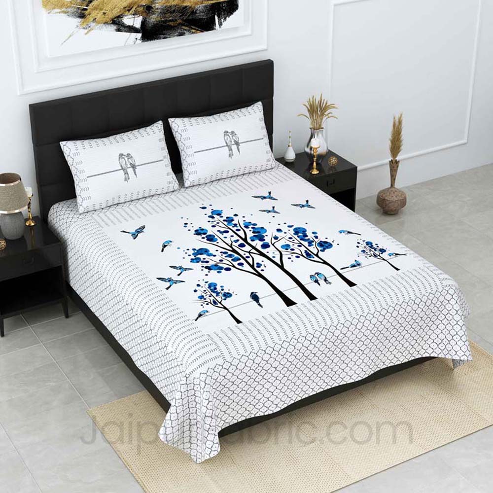 Nature Harmony Blue Pure Cotton Double Bedsheet